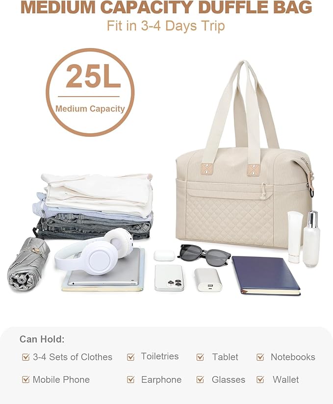 Travel Duffle Bag, Waterproof Weekender Overnight Hospital Bags for Women Men with Toiletry Bag Lightweight Carry on Personal Item Duffle Gym Bag for Travel, Airplanes, Sports