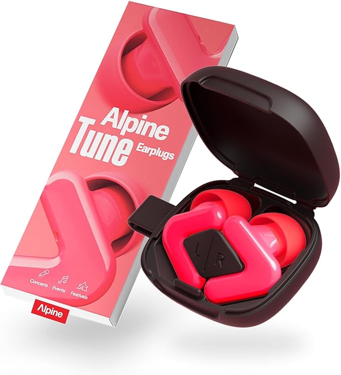 Alpine Tune Earplugs, Concert Ear Plugs for Noise Reduction, High Fidelity Music Quality, 19dB Hearing Protection with Crystal Clear Sound, Incl. 4 Sizes, Parties, Raves, Festivals & Clubs, Neon Pink