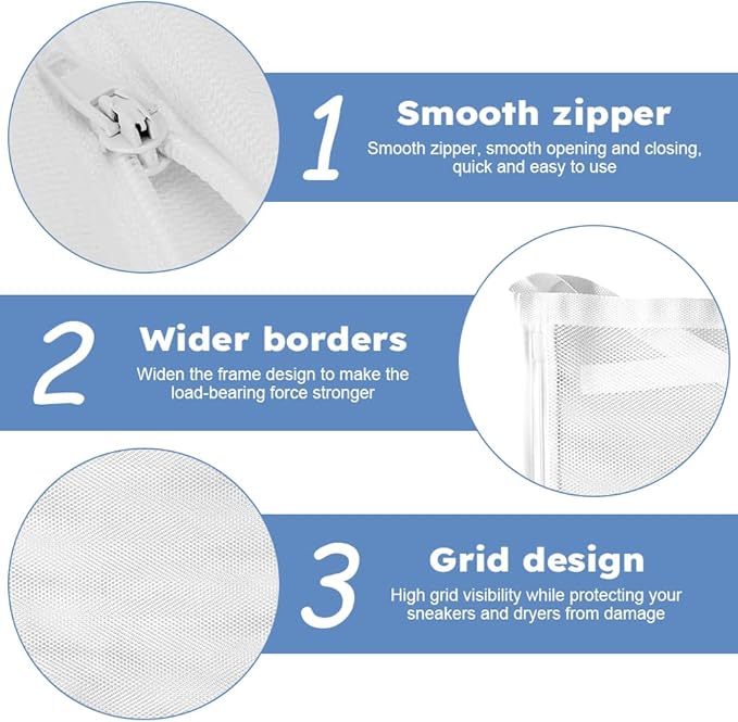 Shoe Drying Bag, Reusable Sneaker Drying Mesh Bags, Laundry Bag for Dryings Shoes, with Zipper Strap for Washing Machine, Shoes, Clothing, for Most Dryers Door(COLOR:white)