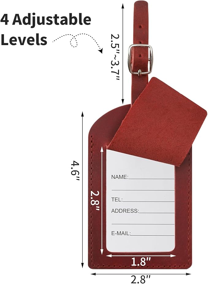 Ringsun Genuine Leather Luggage Tag for Suitcases ID Tags Bag Tags for Luggage (6 Pack, Red)