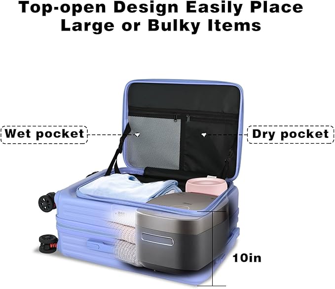 Carry on Luggage Airline Approved, Carry on Suitcases with Wheels, Expandable Suitcase with YKK zipper, Top Open Design Luggage with Spinner wheels, Perfect for Gift, Blue Luggage.