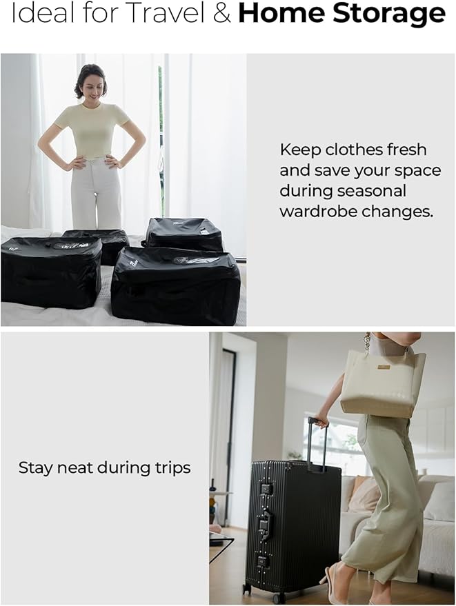 Vacuum Bags for Travel, 180° Open Zipper, IP67 Waterproof, Reusable Space Saver Compression Bags for Backpack, Suitcase(1 Pack, No Pump)