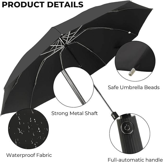 ZDSSM Compact Inverted Travel Umbrella, Automatic Open Close, 9-Rib 46 Inch Windproof Umbrella, Waterproof UPF 50+, Portable Umbrellas for Men, Women, Travel, and Daily Use