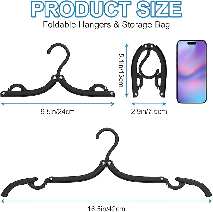 36 PCS Travel Hangers - Cruise Ship Essentials Portable Folding Clothes Hangers Travel Essentials Foldable Clothes Drying Rack for Travel (Black)