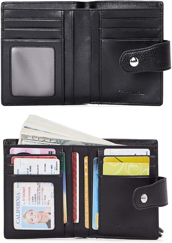 BOSTANTEN Women Leather Wallet RFID Blocking Small Bifold Zipper Pocket Wallet Card Case Purse with ID Window