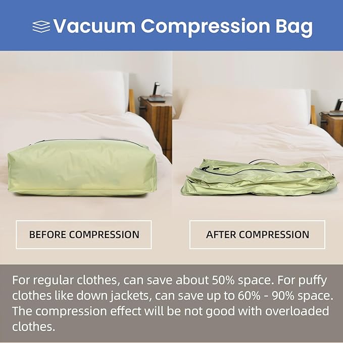 BAGAIL TPU Vacuum Bag for Travel, Reusable Compression Bag with IPX8 Waterproof Zipper, Save Space for Suitcase, Backpack and Carry on (Olive Green, Large, With Pump)