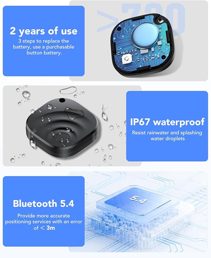 2026 Air Tracker Tags Item Locator for Android & iOS Bluetooth Tracker Smart Tags Compatible with Apple Find My (iOS) & Google's Find Hub(Android) for Keys, Luggage, Wallet, Vehicles (4 Pack Black)