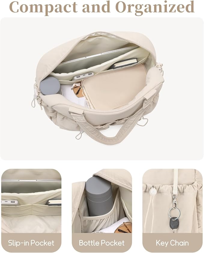 Carry On Duffle Bag with 15.6 Inch Laptop Compartment, Gym Bag for Women with Wet Pocket, Shoe Bag and Toiletry Pouch, Personal Item Travel Duffel Weekender Overnight Bags, Khaki