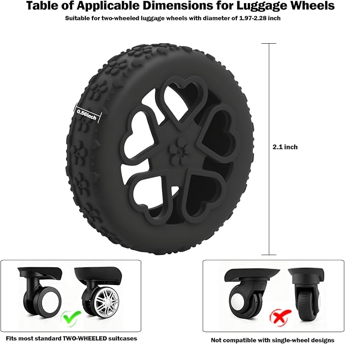 Luggage Wheel Protector, 8PCS Sakura Love Design - Premium Silicone Protectors for 2-2.4" Spinner Wheels Anti-Slip, Ultra-Quiet & Wear-Resistant Travel Accessories (Black)