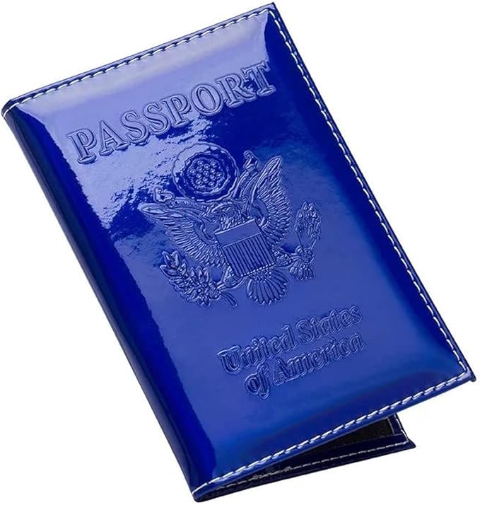 Chrome Passport Cover Vaccine Card Holder Combo, Passport Holder with Vaccine Card Slot (Blue)