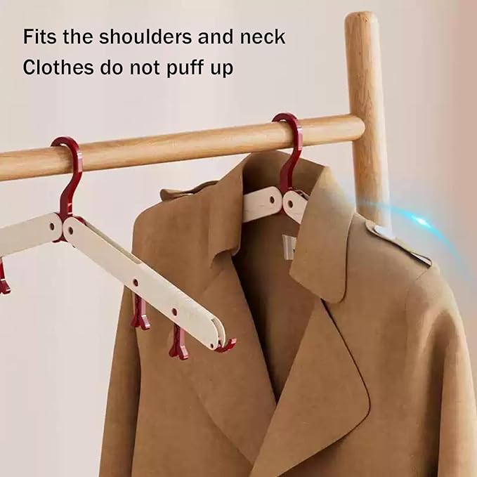 10 Pcs Modular Folding Travel Hangers (Beige/Red), MAX Space Saving Collapsible Hangers for Cruise, RV, and Luggage | Durable Two-Tone Set (Beige/Red)