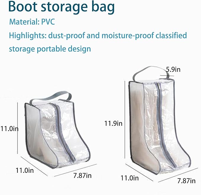 2 Pack Portable Water-Resistant Dust Proof Boot Storage Bags with Handle | Washable Shoe Bags for Travel & Closet Organizing (Short)
