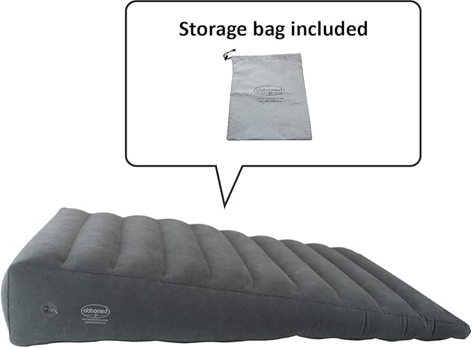 ObboMed HR-7620, New & Handy AIR VALVE for easy inflation/deflation,Heavy duty Inflatable Bed Wedge Pillow with Velour Surface for Sleeping Travel Trip vacation; inflated size M: 24” x 28” x 7.5-1.5”