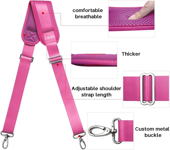 59 Inch Shoulder Straps, Soft with Ultra-Thick Fixed Shoulder Pad, Two Way Independently Adjustable Buckle Replacement Straps for Laptop Bag Messenger Bag Tool Bag Luggage,Rose Red
