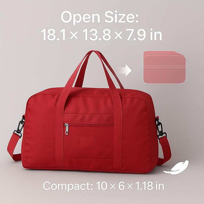 Folding Duffle Bag for Travel – Large Capacity Waterproof Oxford Cloth Weekender Carry On Tote with Crossbody strap, Lightweight Foldable Gym and Overnight Bag (1, Red, Large)