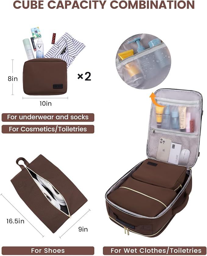 LOVEVOOK 50L Travel Backpack for Women & Men, Airline Approved Carry On Luggage with 3 Packing Cubes, TSA Overnight Bags, Waterproof Personal Item Bag, Weekender Essentials Backpacks fits 17" Laptop