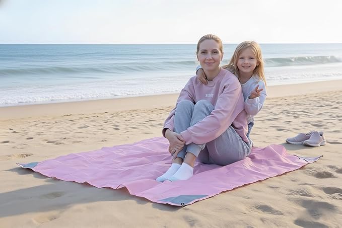Orga'Neat Pocket Picnic Blanket, Sandproof Lightweight Pocket Camping Tarp, 55″x 60″ Foldable & Fits into Small Bag, Water Resistant Washable Quick Dry Compact Beach Mat for Outdoor Recreation