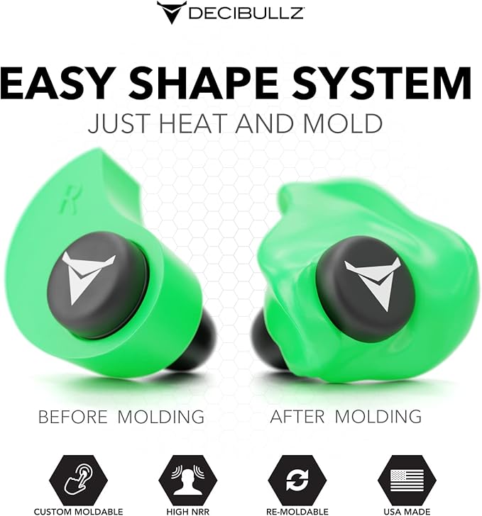Decibullz - Custom Molded Earplugs, 31dB Highest NRR, Comfortable Hearing Protection for Shooting, Travel, Work and Concerts