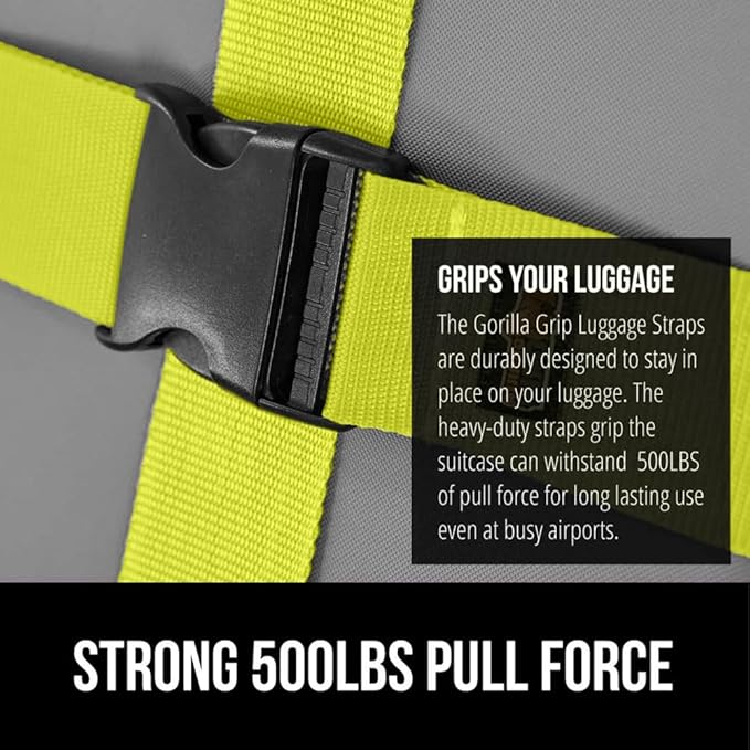 GORILLA GRIP Heavy Duty 8 Pack Adjustable Luggage Straps for Suitcases, Easy to Identify Travel Belt Connector Holds Suitcase Together, Extends Life of Bag, Strap Connects Two Bags, Accessories Yellow