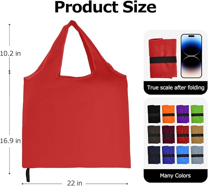 Washable Reusable Grocery Bags, Foldable Reusable Shopping Bags, Polyester Tote, Pocket Size Carrier
