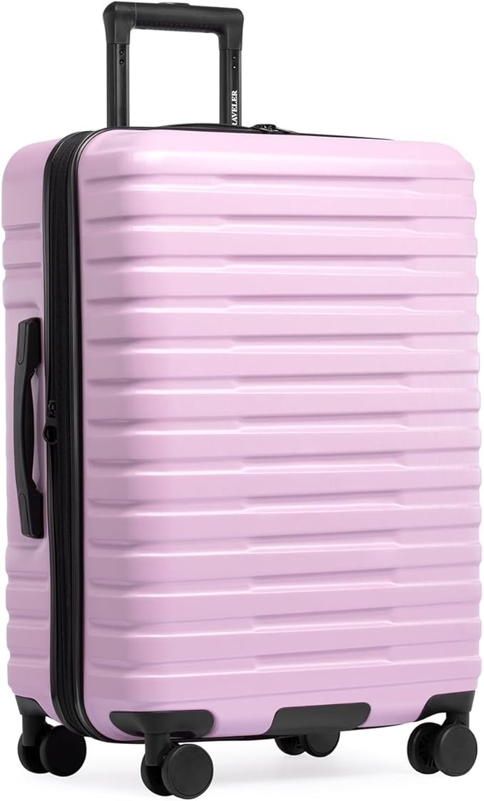 U.S. Traveler Boren Expandable Hardside Rugged Travel Luggage with 8 Spinner Wheels, Lavender, Checked-Medium 26-Inch