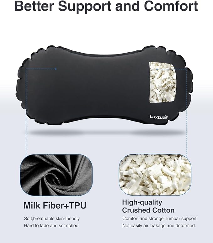Luxtude Inflatable Lumbar Pillow for Airplane Travel, Lumbar Support Pillow for Office Chair/Car, Self-Inflating Travel Airplane Pillows, Back Support Pillows for Reducing Back/Neck Pain