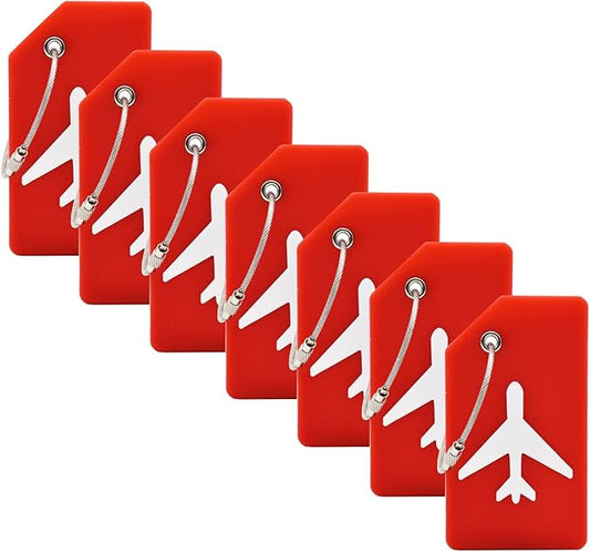 7 Pack Silicone Luggage Tag Baggage Handbag Travel Suitcase Tags with Name ID Card Perfect to Quickly Spot Luggage Suitcase (Red