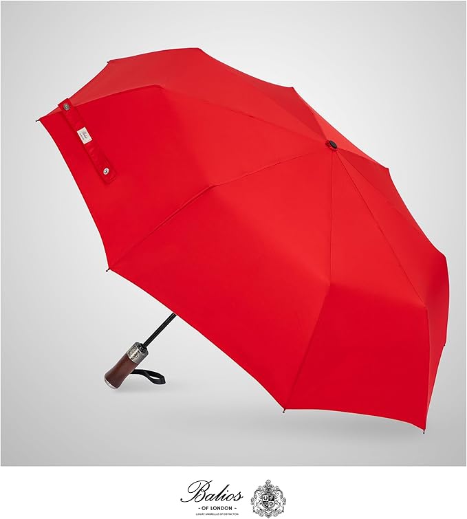 Balios (Designed in UK) Travel Umbrella Luxurious Golden Hardwood Handle Auto Open & Close Windproof Frame Single Canopy Automatic Folding Umbrella Men's & Ladies