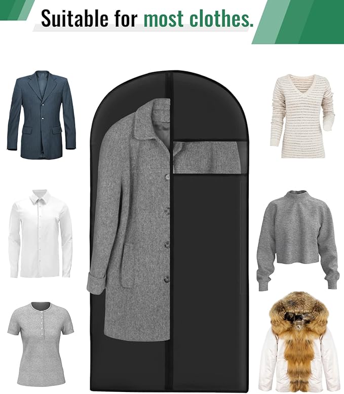 Garment Bags for Hanging Clothes 8 packs Washable Black Suit Bags for Closet Storage and Travel with Clear Window (43 inches)