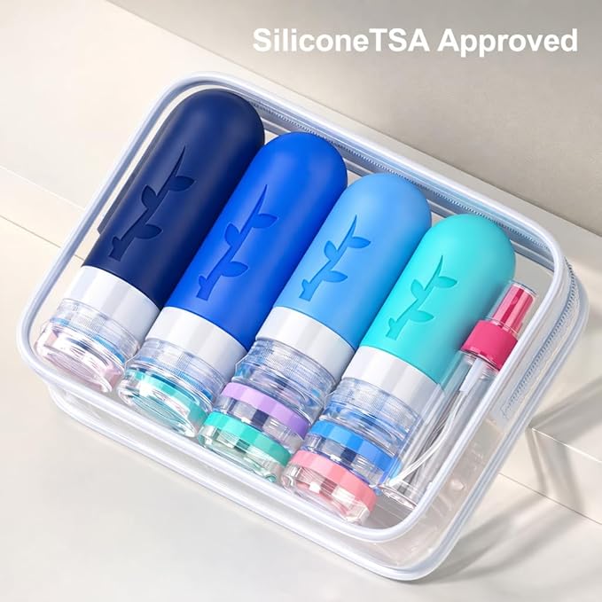 18pack Travel Bottles for Toiletries,TSA Approved Silicone Travel Containers jar for Toiletries,Leak Proof Refillable Liqus Shampoo And Conditioner Essentials toiletry
