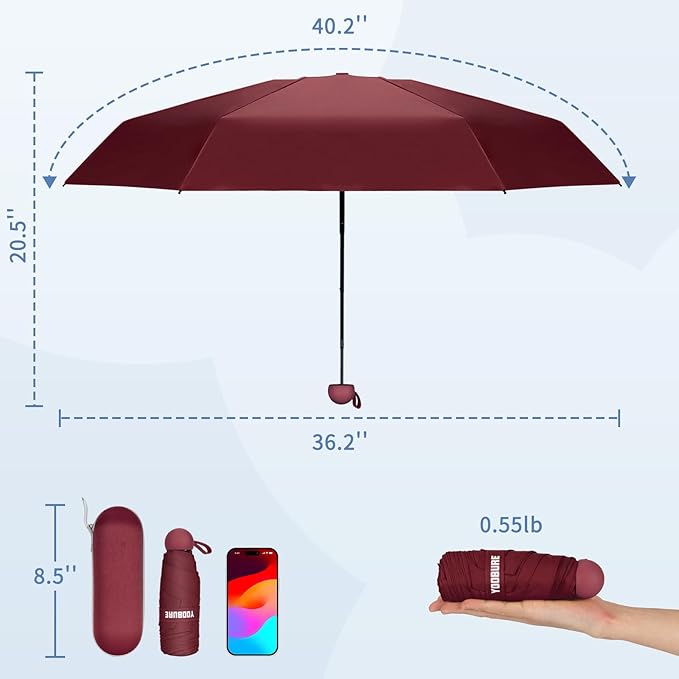 Yoobure Travel Umbrella Portable Compact Umbrellas, Pocket Mini for Purse, Umbrellas for UV Sun & Rain Small for Backpack, Umbrella with Case Folding for Kids Women