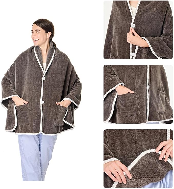XING YE CHUAN Fleece Wearable Blanket, Comfy Poncho Throw with Buttons, Plush Sleeveless Blankets, for Women Cape Wrap Cover…