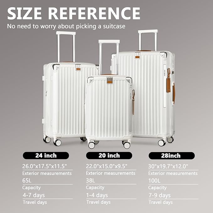 Joyway 3 Piece Set Hardside Expandable Luggage with USB Charging Port and Cup Holder, TSA Lock Spinner Wheels Suitcase for International Travel, Lightweight Carry On Checked Baggage, White