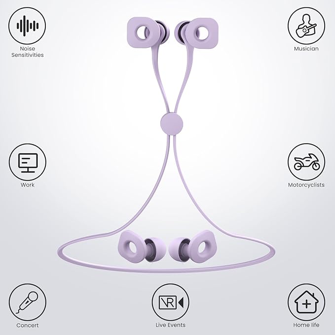 2 Pairs of Earplugs for Sleeping,Reusable Hearing Protection Ear Plugs with 8 Pairs Ear Tips & One Connector Cord,Soft Earplugs for Noise Reduction,Concert,Musician & Work - 25dB-30dB
