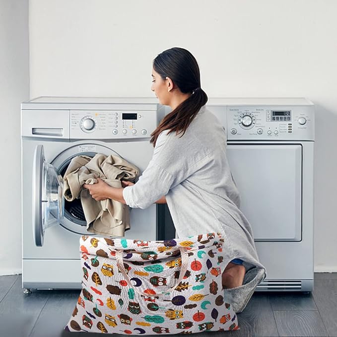 Sanlykate Extra Large Laundry Bag with Drawstring Closure and Handle, 28 x 40 Inch Heavy Duty Travel Dirty Clothes Bag for Laundromat and Household, Owl