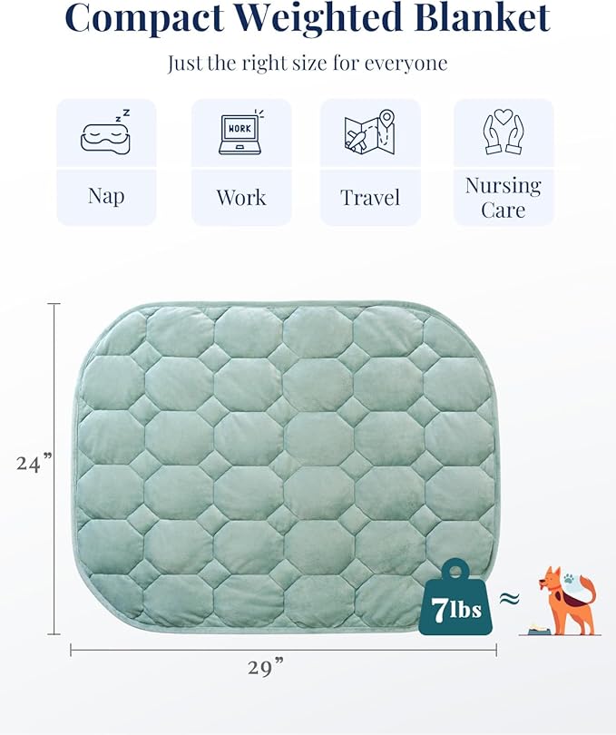 Kivik Weighted Lap Blanket Adults, 7 lbs Weighted Pad, 24"x29", Sage Green, Heavy Travel Blankets Throw, Small & Mini Portable Pads, Breathable & Warm Gift