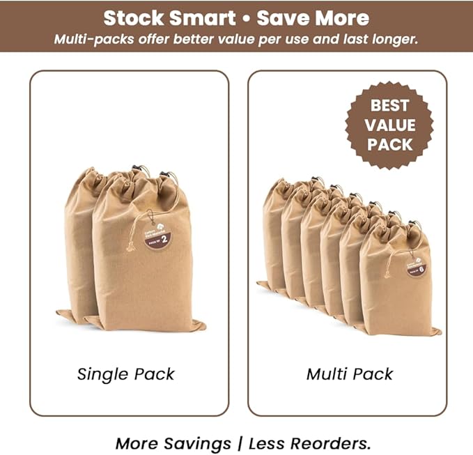 LFH Cotton Rich Shoe Storage Bags with Drawstring, Dustproof Breathable Reusable Organizer, Perfect For Travel, Dorm, Hotel, College, Gym, Easy to Carry, Machine Washable 12"x17" (Pack of 4) - Beige