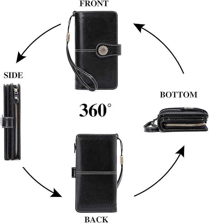 SENDEFN Wallets for Women Leather Credit Card Holder with RFID Blocking Large Capacity Wristlet | with RFID Blocking, Large Capacity, Wristlet, with RFID Blocking, Large Capacity, Wristlet