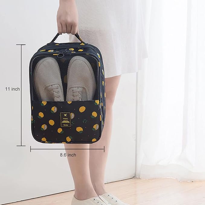 Shoe Bag for Travel, Travel Shoe Bag for Packing, Hold 3 Pairs of Shoes, Travel Essentials for Flying Shoe Organizer Shoe Storage Bag for Travel Light Black-lemon