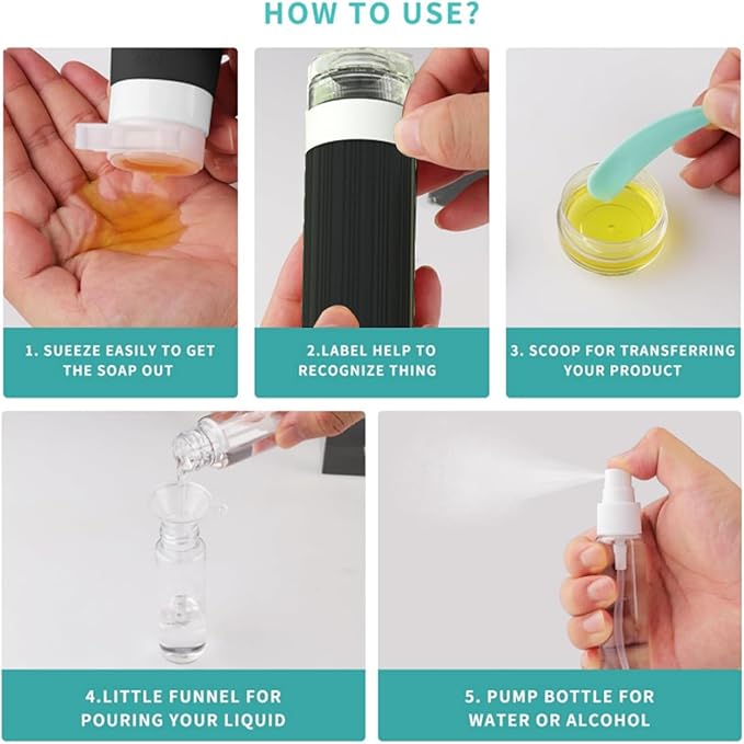 18 Pack Travel Bottles Set, TSA Approved Leak Proof Silicone Squeezable Containers for Toiletries, Refillable Travel Accessories for Conditioner, Shampoo, Lotion & Body Wash Accessories