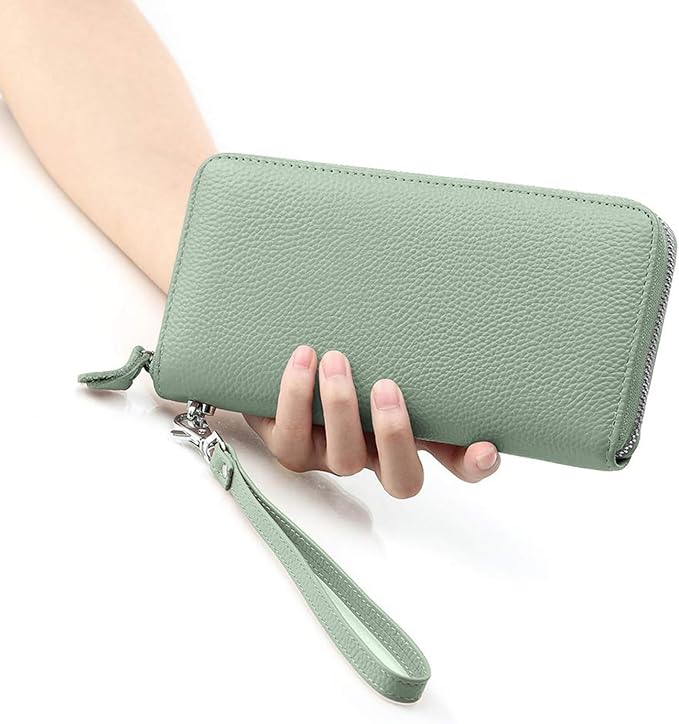 Moflycom Womens Wallet RFID Blocking Genuine Leather Zip Around Wallet Clutch Wristlet Travel Long Purse for Women