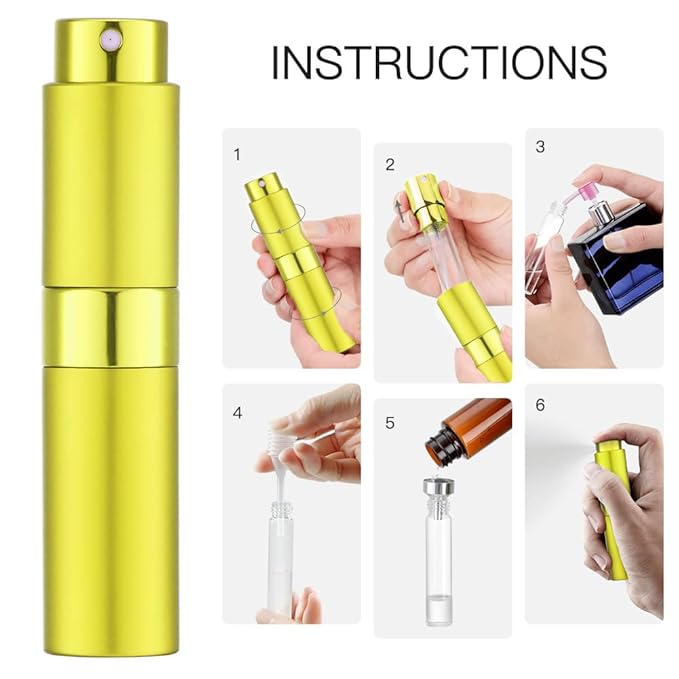 LISAPACK 8ML Atomizer Perfume Spray Bottle for Travel, Empty Refillable Cologne Dispenser, Portable Sprayer (Yellow)