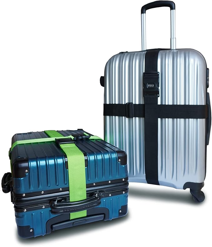 2 PCS Luggage Strap 78" x 2" Suitcase Belts Wide Adjustable Packing Straps Travel Accessories, Black&Combination Lock
