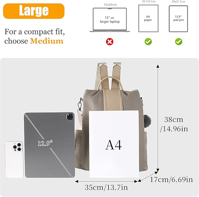 PINCNEL Women Backpack Purse Waterproof Nylon Anti-theft Rucksack Lightweight Shoulder Bag
