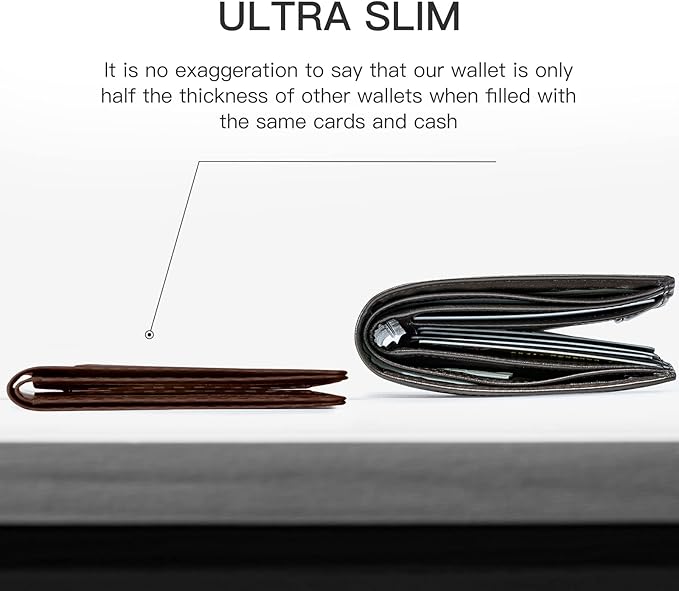 GSOIAX Slim Wallet for Men Rfid Blocking Leather Bifold Front Pocket Carbon Fiber Credit Card Holder Novelty Wallets With Gift Box (Carbon Coffee)
