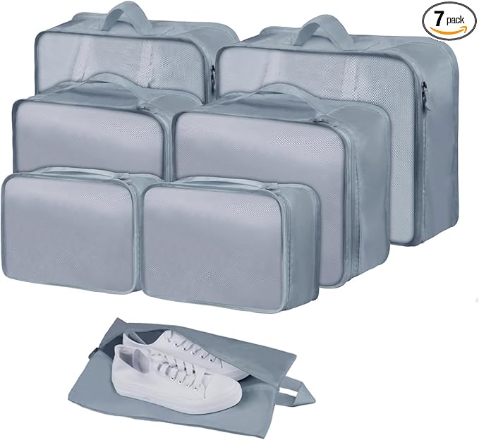 Packing Cubes 7 Pcs Travel Packing Cubes for Suitcases Large Capacity Travel Luggage Organizer Bags for Carry-on Luggage (Grey)