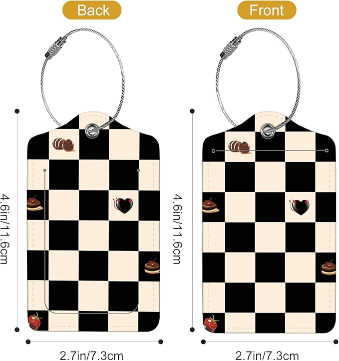 2Pack Luggage Tags for Suitcases, Cute Unique Pu Leather Cruise Luggage Tag with Privacy Cover ID Label Address Card and Metal Ring Suitable for Women Men Kids Travel Bag Beige Black Plaid