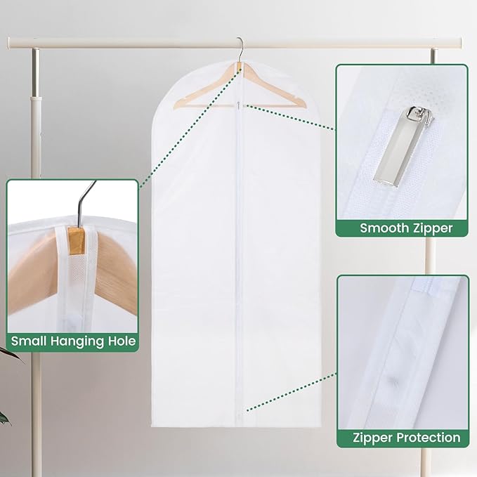Carbrea 12 Pack Garment Bags for Hanging Clothes - Translucent Dress Bag for Closet Wardrobe Storage Travel - 24" x 49"