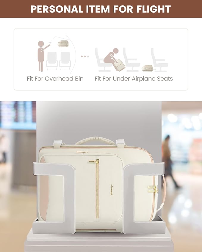 LOVEVOOK Travel Backpack for Women & Men 50L,Airline Approved Carry On Backpack Travel Essential,TSA Carry on Luggage,Waterproof Personal Item Travel Bag,Suitcase with 3 Packing Cube,Beige-Flesh beige
