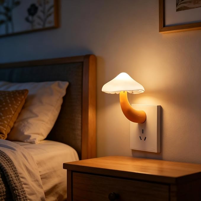 2 Pack LED Mushroom Night Light Plug in Lamp, Light Sensor Night Lights Plug into Wall, Dusk to Dawn Sensor Night Light for Kids Adults Bedroom Bathroom Hallway Kitchen Warm White